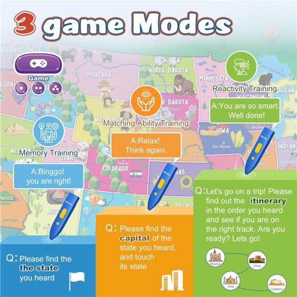 Interactive Kids Map Bilingual United States Map for Kids Learning, Educational - Picture 5 of 7